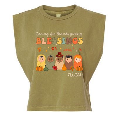 Caring For Thanksgiving Blessings Neonatal Nicu Nurse Fall Garment-Dyed Women's Muscle Tee