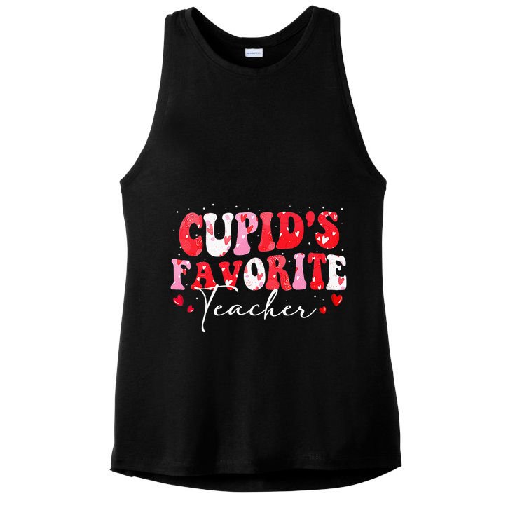 Cupid's Favorite Teacher Retro Valentines Day Ladies PosiCharge Tri-Blend Wicking Tank