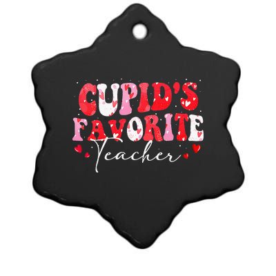 Cupid's Favorite Teacher Retro Valentines Day Ceramic Star Ornament