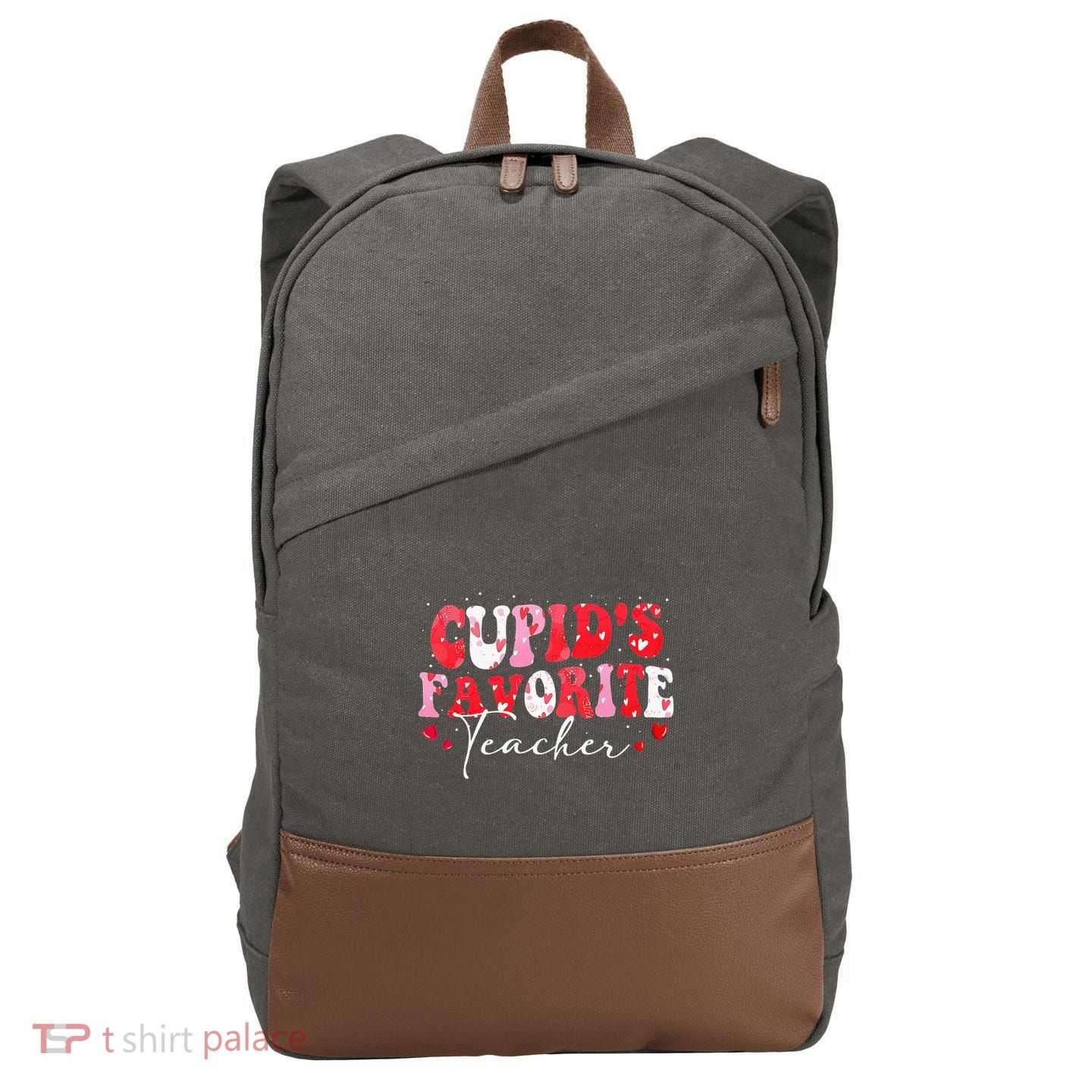 Cupid's Favorite Teacher Retro Valentines Day Cotton Canvas Backpack