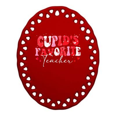 Cupid's Favorite Teacher Retro Valentines Day Ceramic Oval Ornament