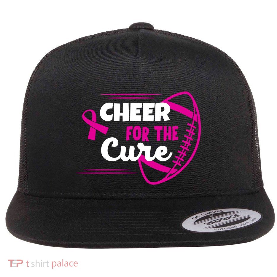 Cheer For The Cure Breast Cancer Awareness Flat Bill Trucker Hat