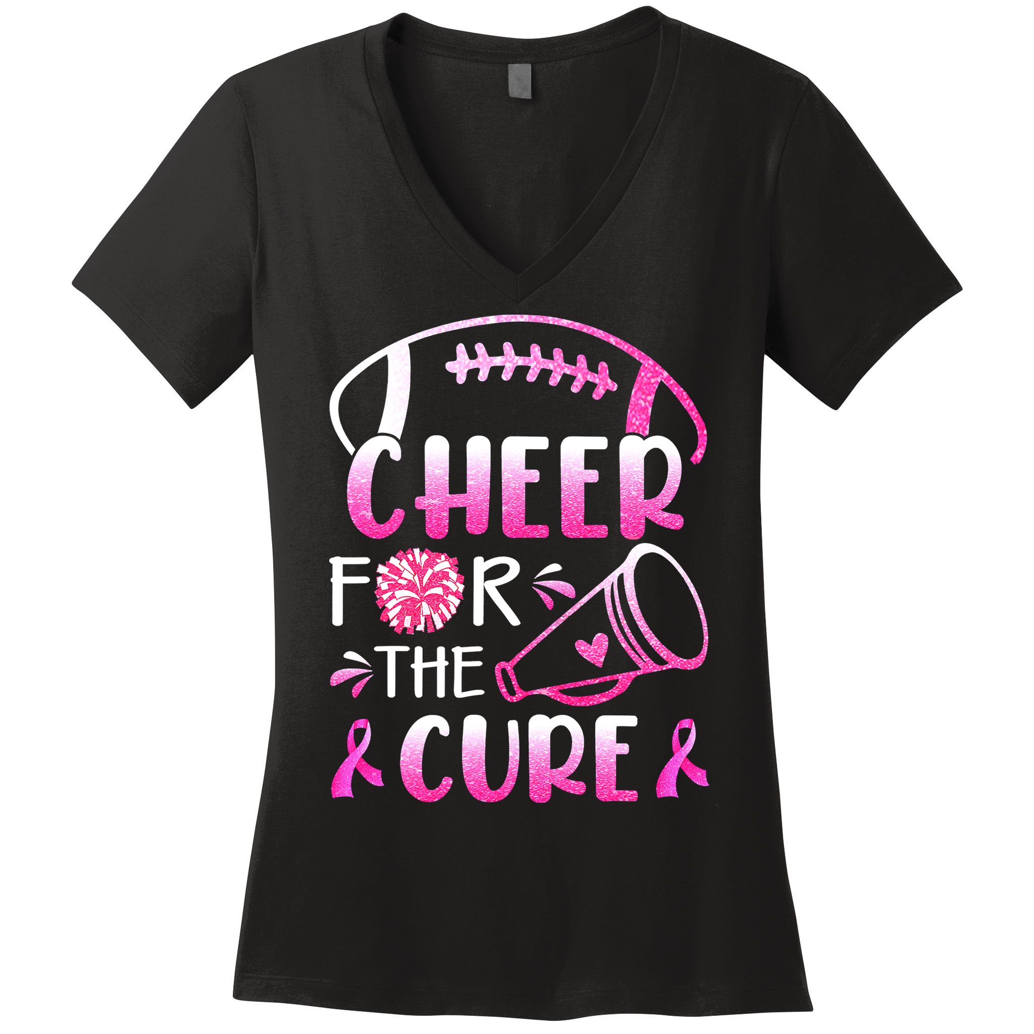 Cheer For The Cure Breast Cancer Awareness Women's V-Neck T-Shirt