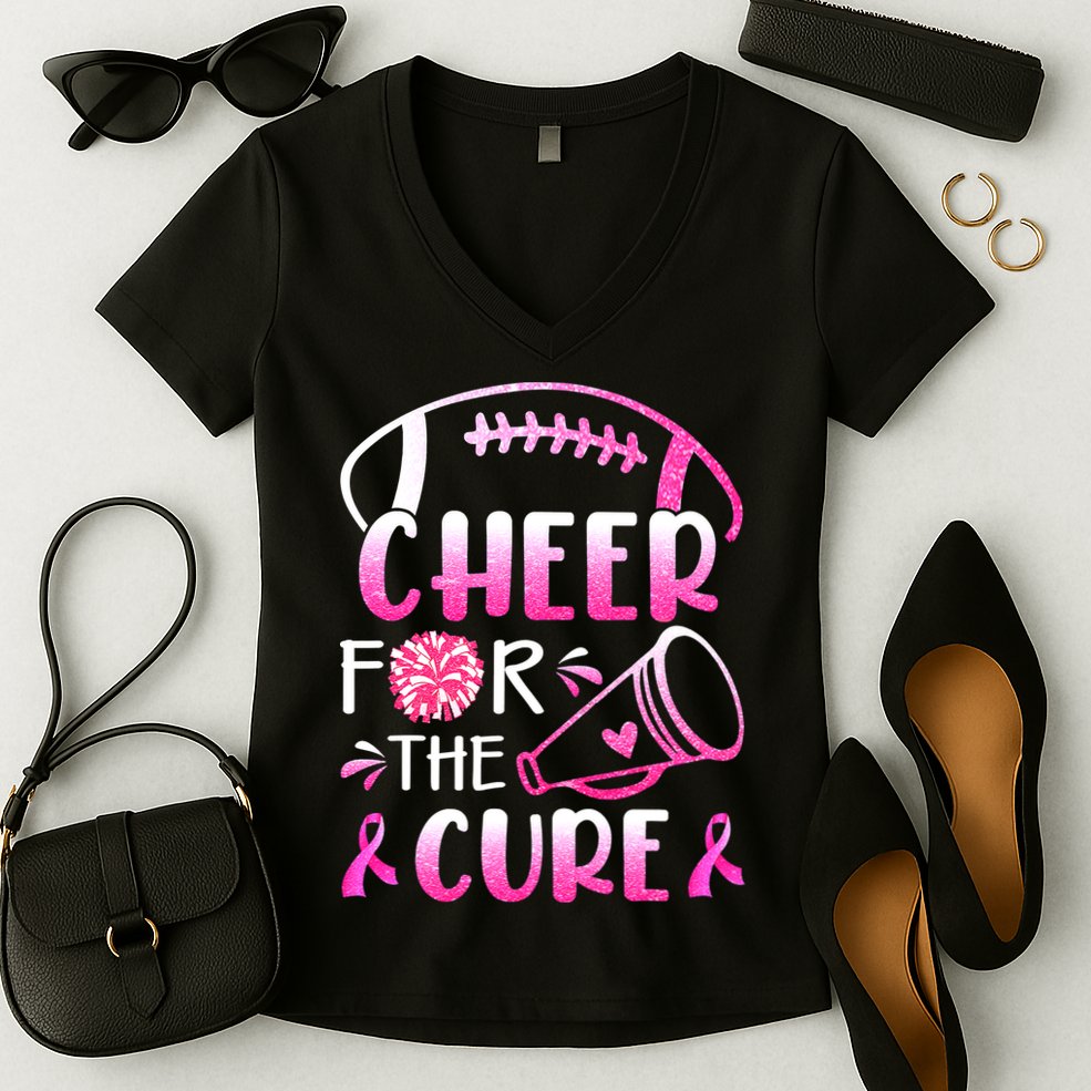 Cheer For The Cure Breast Cancer Awareness Women's V-Neck T-Shirt