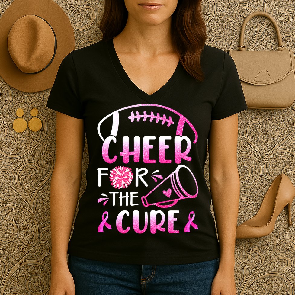 Cheer For The Cure Breast Cancer Awareness Women's V-Neck T-Shirt