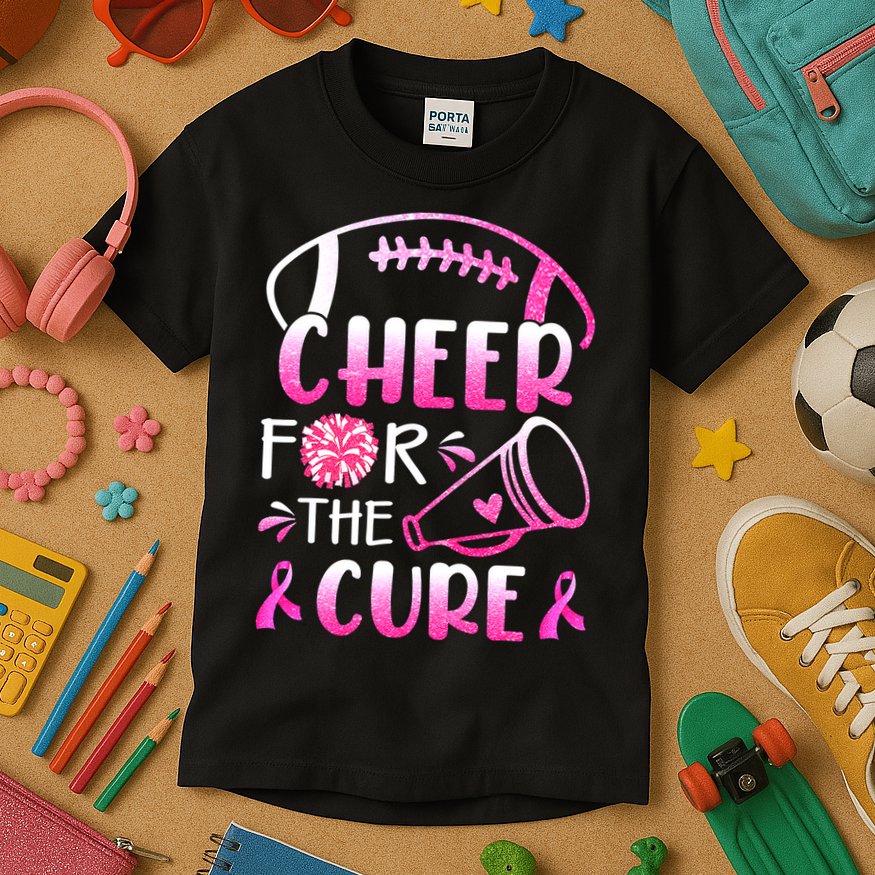Cheer For The Cure Breast Cancer Awareness Kids T-Shirt