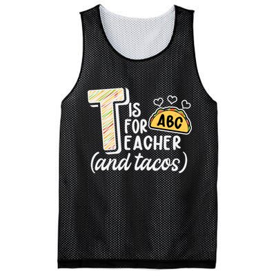 Cute Funny T Is For Teacher And Tacos Mesh Reversible Basketball Jersey Tank