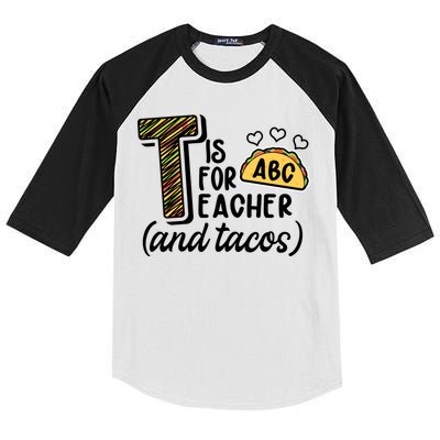Cute Funny T Is For Teacher And Tacos Kids Colorblock Raglan Jersey