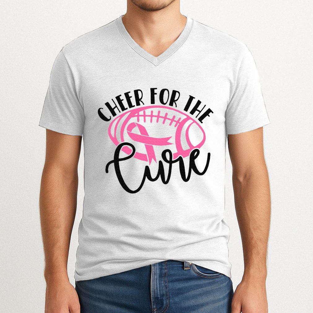 Cheer For The Cure Breast Cancer Awareness Girl Women V-Neck T-Shirt