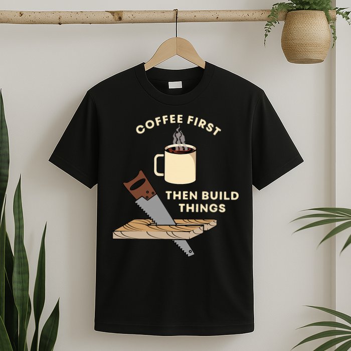 Coffee First Then Build Things Woodworking Carpenter Builder T-Shirt