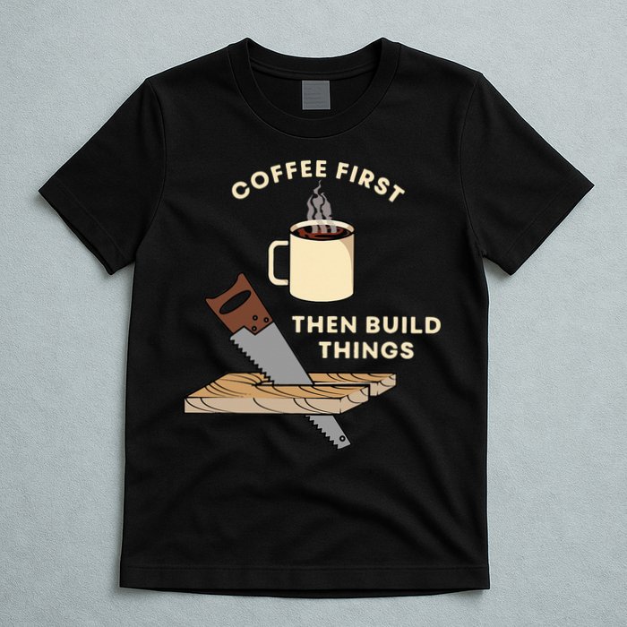 Coffee First Then Build Things Woodworking Carpenter Builder T-Shirt