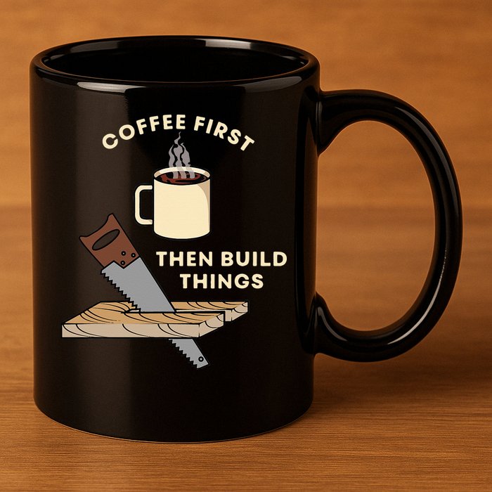Coffee First Then Build Things Woodworking Carpenter Builder 11oz C Handle Ceramic Mug