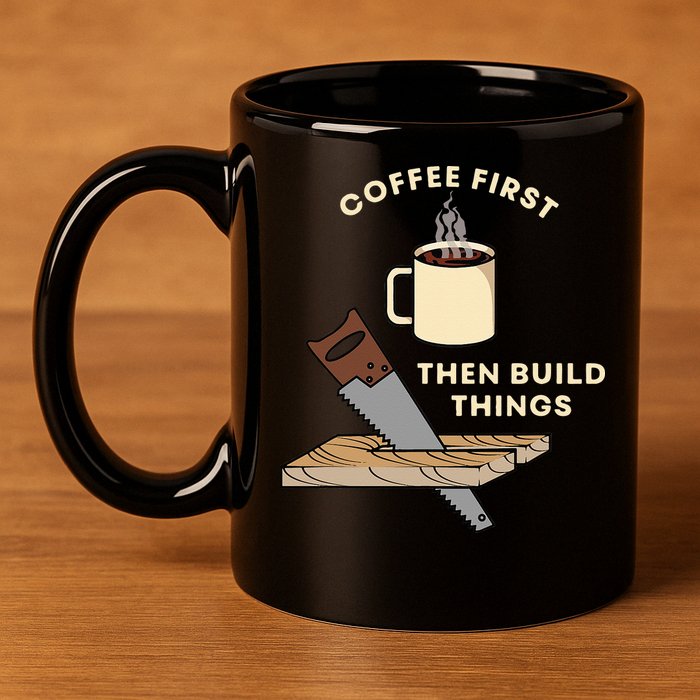 Coffee First Then Build Things Woodworking Carpenter Builder 11oz C Handle Ceramic Mug