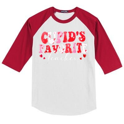 Cupid's Favorite Teacher Groovy Valentines Day Women Kids Colorblock Raglan Jersey