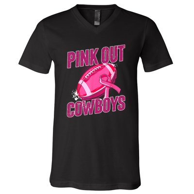 Cowboys Football Tackle Breast Cancer Gift V-Neck T-Shirt