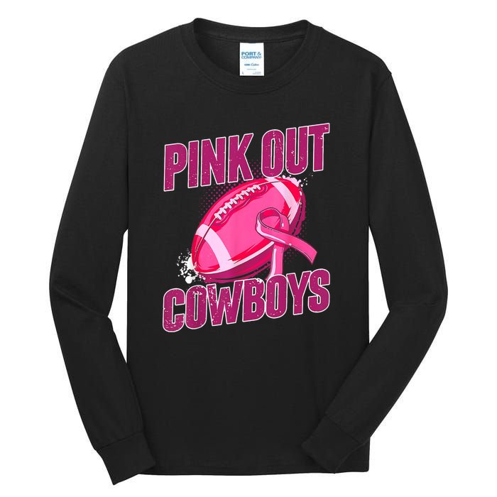 Cowboys Football Tackle Breast Cancer Gift Tall Long Sleeve T-Shirt