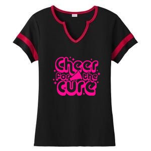 Cheer For The Cure Breast Cancer Awareness Pink Ribbon Gift Ladies Halftime Notch Neck Tee