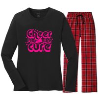 Cheer For The Cure Breast Cancer Awareness Pink Ribbon Gift Women's Long Sleeve Flannel Pajama Set 