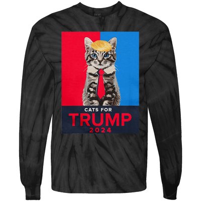 Cats For Trump 2024 Funny For Vance Trump Tie-Dye Long Sleeve Shirt