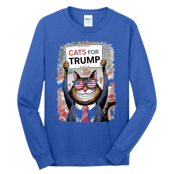 Cats For Trump 2024 Kittens And Ducks For Trump Vance 2024 Cool Gift Tall Long Sleeve T-Shirt