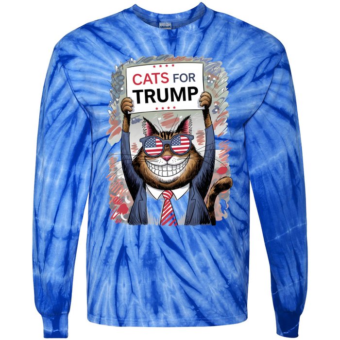 Cats For Trump 2024 Kittens And Ducks For Trump Vance 2024 Cool Gift Tie-Dye Long Sleeve Shirt