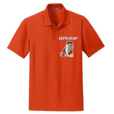 Cool Funny Tennis Cat Wearing Sunglasses Tennis Racket Ball Dry Zone Grid Polo