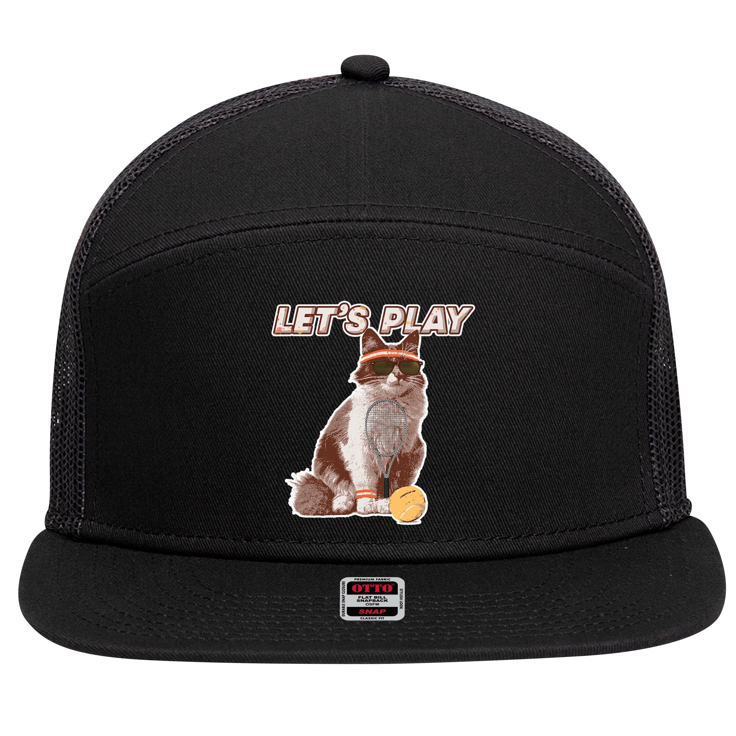 Cool Funny Tennis Cat Wearing Sunglasses Tennis Racket Ball 7 Panel Mesh Trucker Snapback Hat