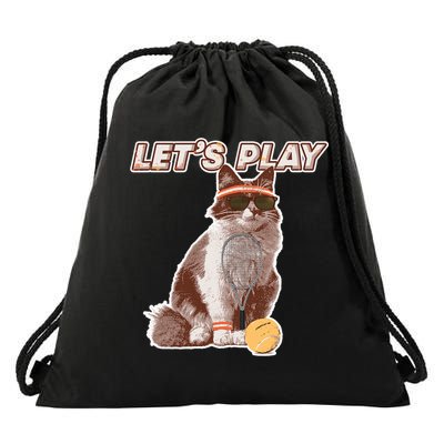 Cool Funny Tennis Cat Wearing Sunglasses Tennis Racket Ball Drawstring Bag