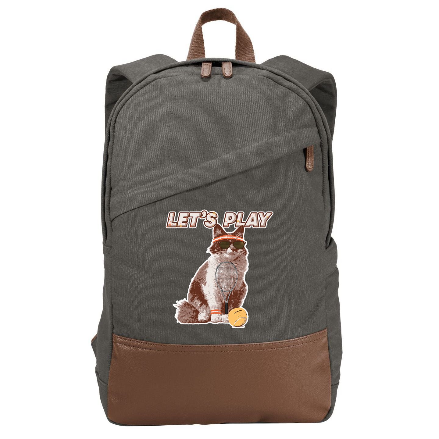 Cool Funny Tennis Cat Wearing Sunglasses Tennis Racket Ball Cotton Canvas Backpack