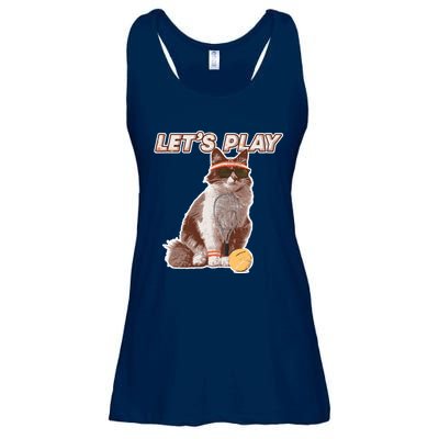 Cool Funny Tennis Cat Wearing Sunglasses Tennis Racket Ball Ladies Essential Flowy Tank