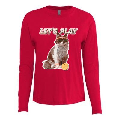 Cool Funny Tennis Cat Wearing Sunglasses Tennis Racket Ball Womens Cotton Relaxed Long Sleeve T-Shirt