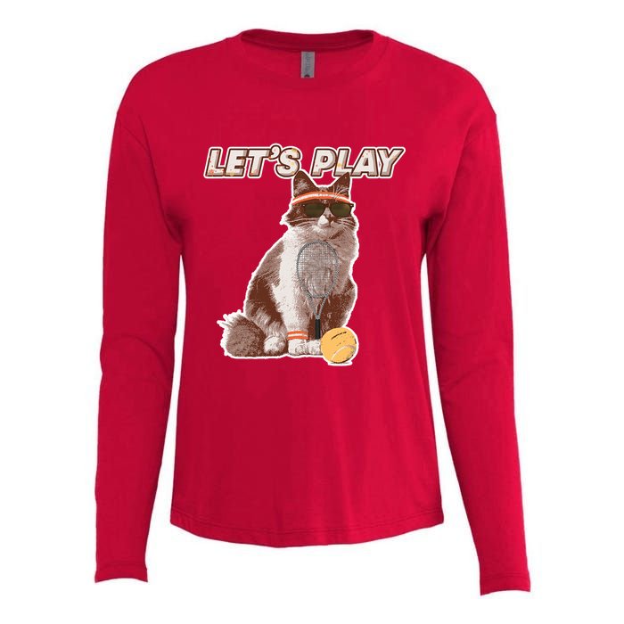 Cool Funny Tennis Cat Wearing Sunglasses Tennis Racket Ball Womens Cotton Relaxed Long Sleeve T-Shirt