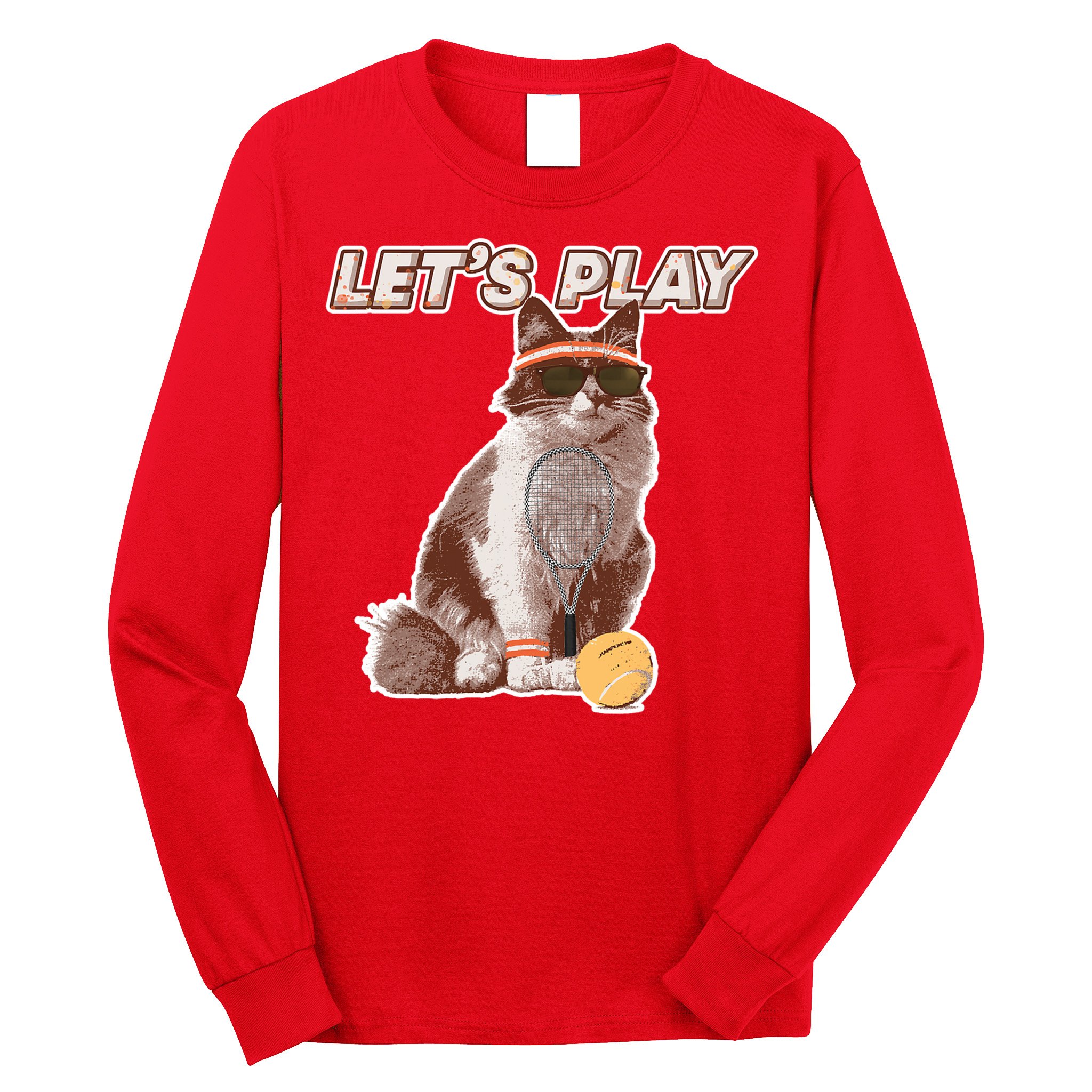 Cool Funny Tennis Cat Wearing Sunglasses Tennis Racket Ball Long Sleeve Shirt