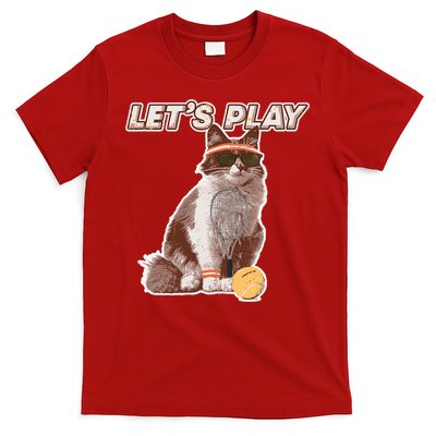 Cool Funny Tennis Cat Wearing Sunglasses Tennis Racket Ball T-Shirt