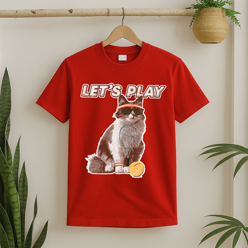 Cool Funny Tennis Cat Wearing Sunglasses Tennis Racket Ball T-Shirt