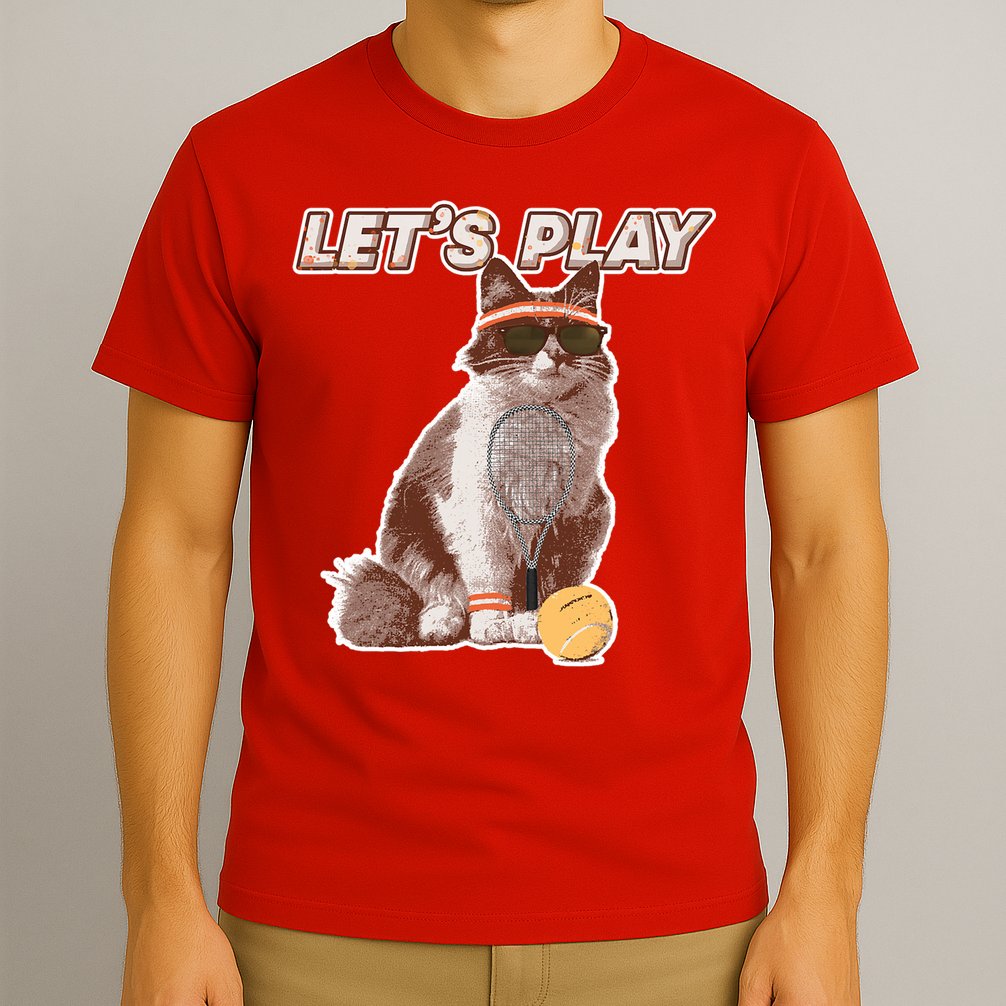Cool Funny Tennis Cat Wearing Sunglasses Tennis Racket Ball T-Shirt