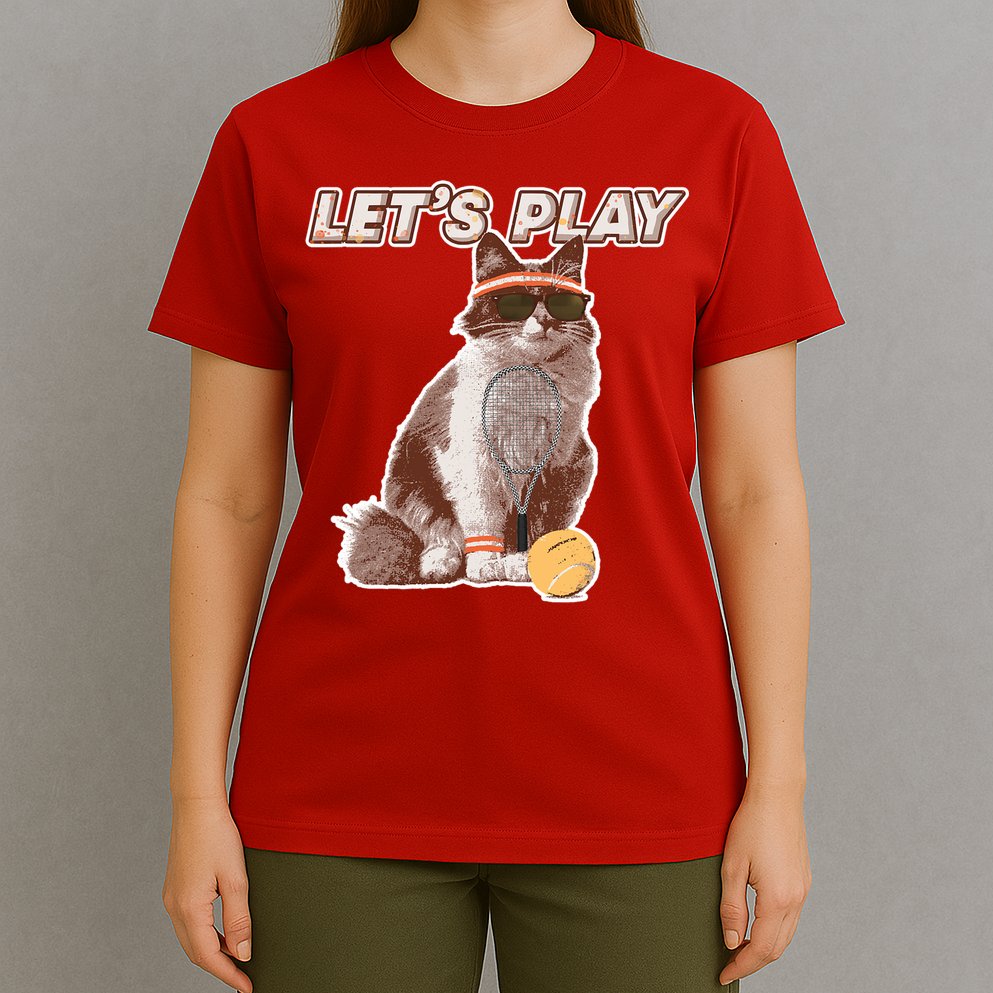 Cool Funny Tennis Cat Wearing Sunglasses Tennis Racket Ball T-Shirt