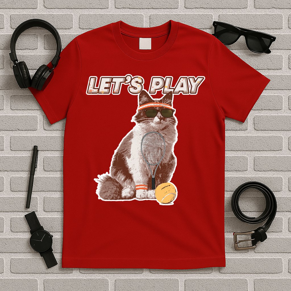 Cool Funny Tennis Cat Wearing Sunglasses Tennis Racket Ball T-Shirt