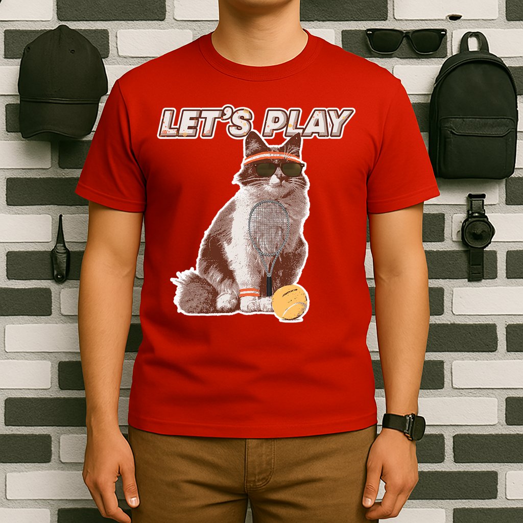 Cool Funny Tennis Cat Wearing Sunglasses Tennis Racket Ball T-Shirt