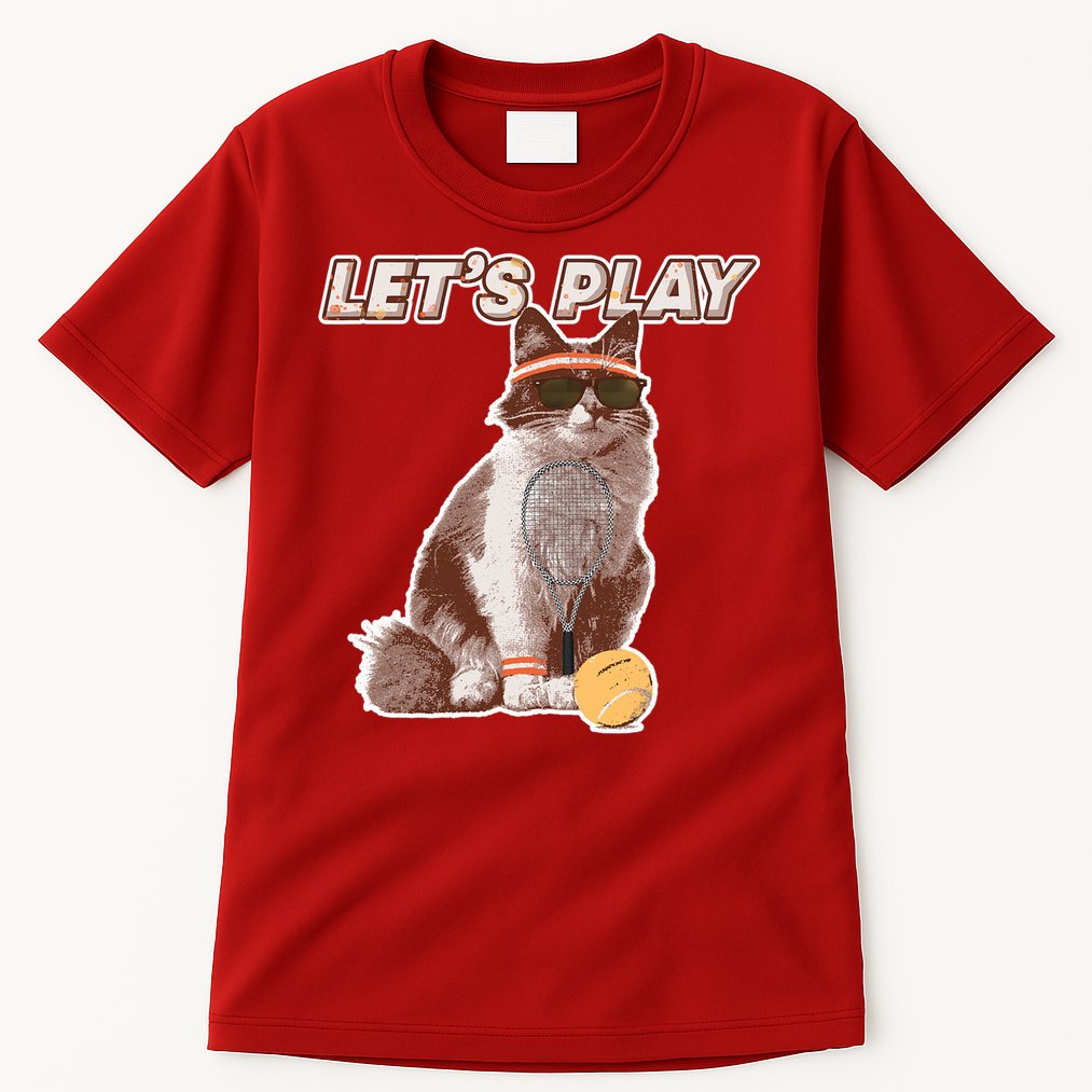 Cool Funny Tennis Cat Wearing Sunglasses Tennis Racket Ball Tall T-Shirt