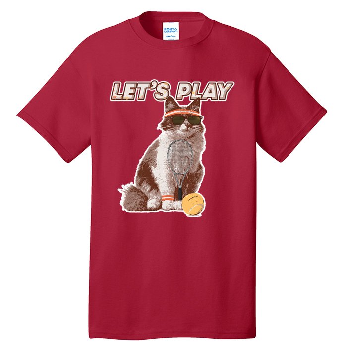 Cool Funny Tennis Cat Wearing Sunglasses Tennis Racket Ball Tall T-Shirt