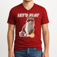 Cool Funny Tennis Cat Wearing Sunglasses Tennis Racket Ball V-Neck T-Shirt