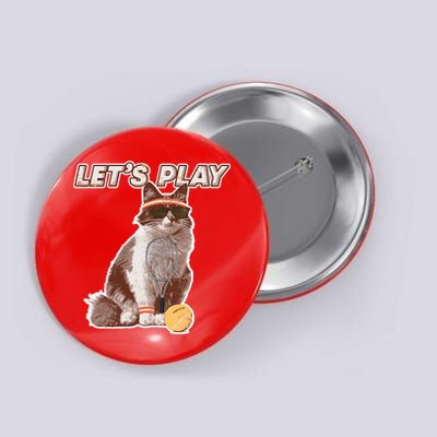 Cool Funny Tennis Cat Wearing Sunglasses Tennis Racket Ball Button