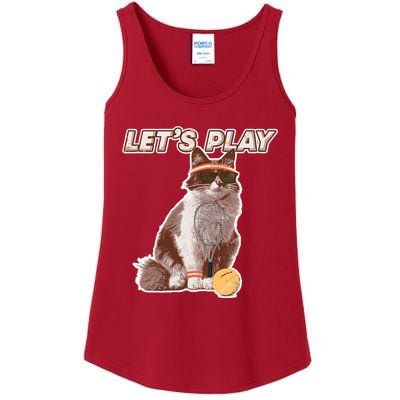 Cool Funny Tennis Cat Wearing Sunglasses Tennis Racket Ball Ladies Essential Tank