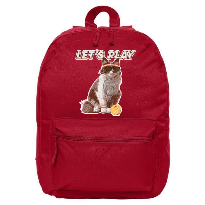 Cool Funny Tennis Cat Wearing Sunglasses Tennis Racket Ball 16 in Basic Backpack