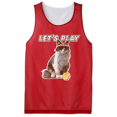 Cool Funny Tennis Cat Wearing Sunglasses Tennis Racket Ball Mesh Reversible Basketball Jersey Tank