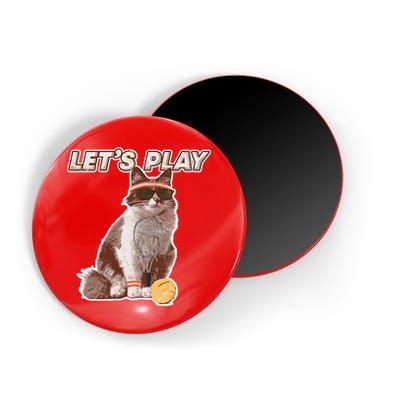 Cool Funny Tennis Cat Wearing Sunglasses Tennis Racket Ball Magnet