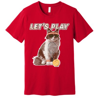 Cool Funny Tennis Cat Wearing Sunglasses Tennis Racket Ball Premium T-Shirt