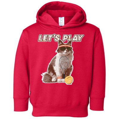 Cool Funny Tennis Cat Wearing Sunglasses Tennis Racket Ball Toddler Hoodie