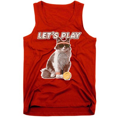 Cool Funny Tennis Cat Wearing Sunglasses Tennis Racket Ball Tank Top